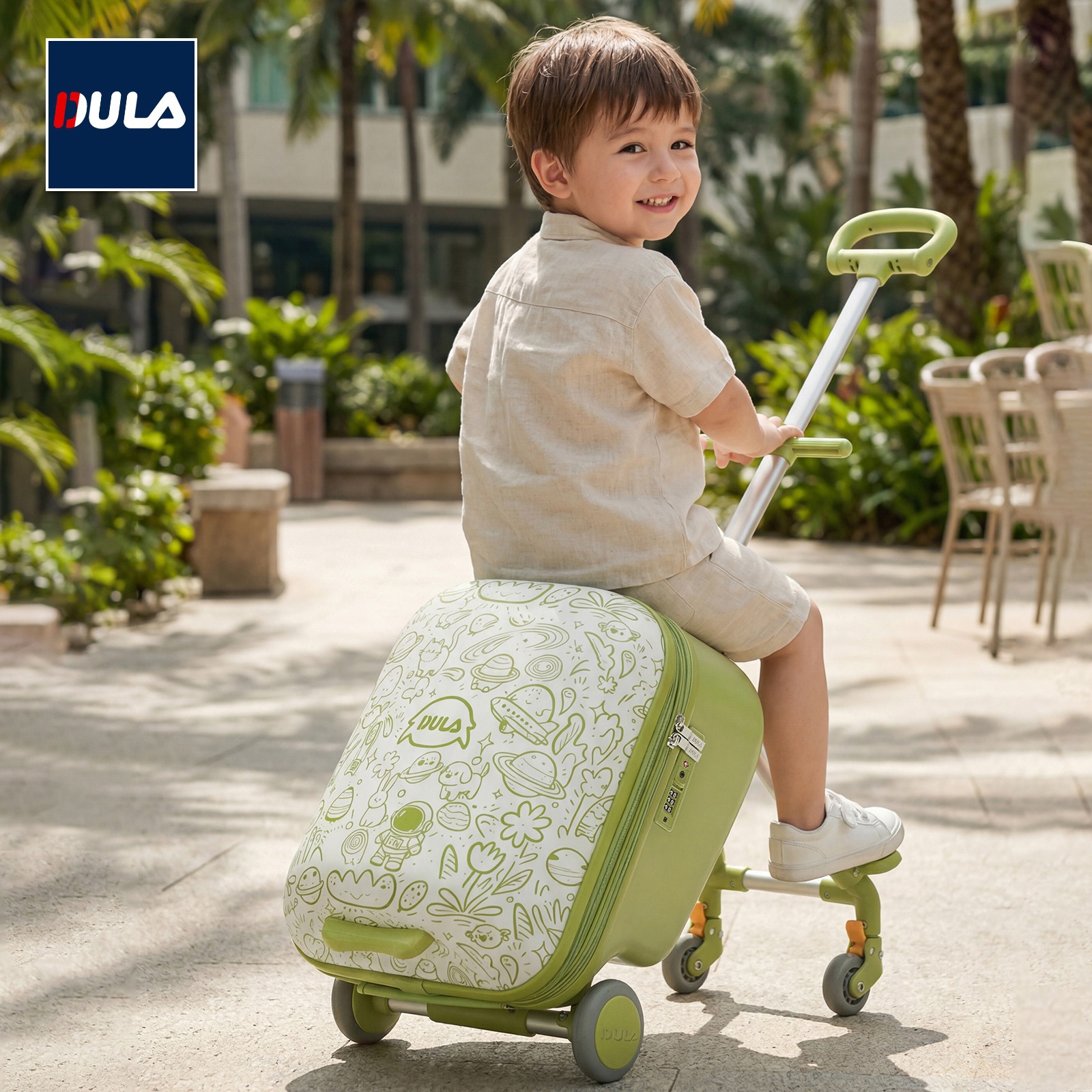 Dula Suitcase for Kids, Rideable and Ride-Along, Suitable for Boys and Girls, Trolley Travel Case, Carry-On, Convenient Gadget