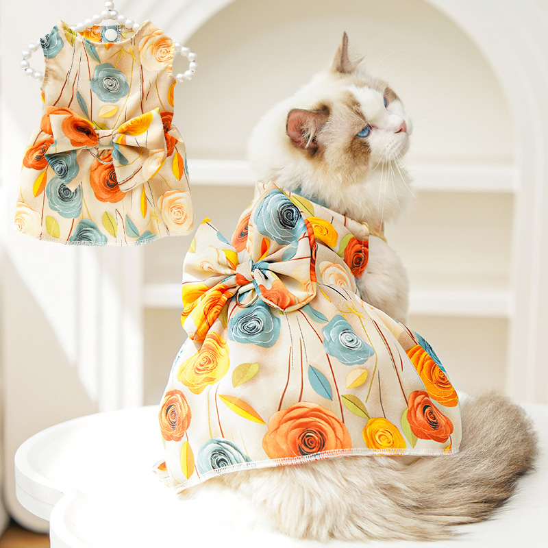 3D tridimensional flor de rosa mascota perro gato suministros de ropa venta al por mayor transfronteriza verano peluche bichón gato títere delgado