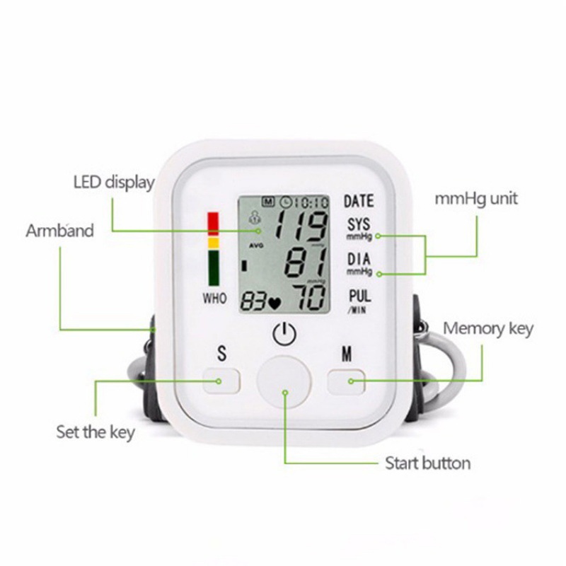 Monitor de presión arterial electrónico transfronterizo con brazalete, tensiómetro de uso doméstico, dispositivo de presión arterial de alta precisión, máquina de presión arterial para comercio exterior, bilingüe (chino e inglés)
