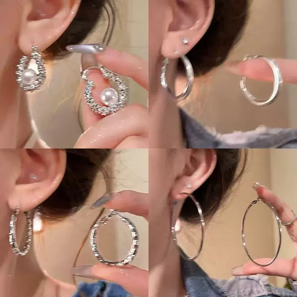 Minimalist silver earrings for women, French niche design, light luxury studs, elegant and sophisticated half-circle earrings