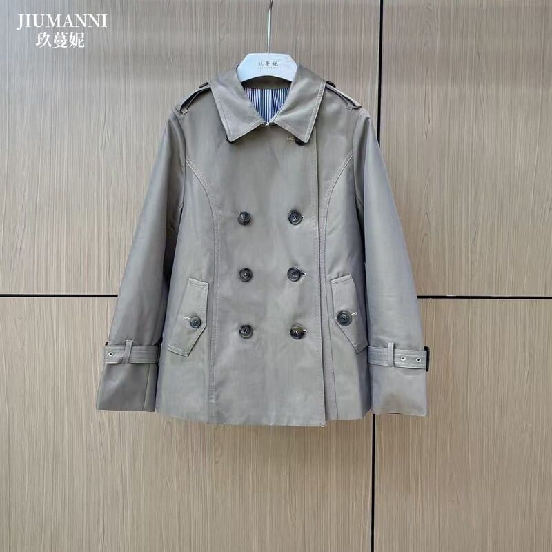 2025 New Classy Classic British Style Double-Breasted Short Windbreaker Jacket for Small People in Autum