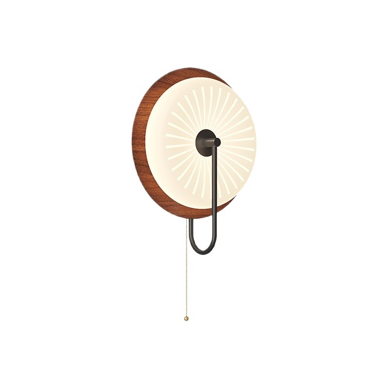 Lámpara de pared de cabecera de cama retro de grano de madera de nogal de estilo medio, donut de crema francesa, decoración de iluminación de pared de fondo de dormitorio de sala de estar