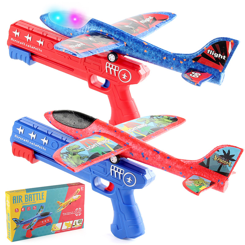 Lanzamiento de un clic espuma emisora de luz Catapulta Aeronave pistola lanzadora de mano planeador juguetes al aire libre para niños puesto de mercado nocturno Juguetes image 5