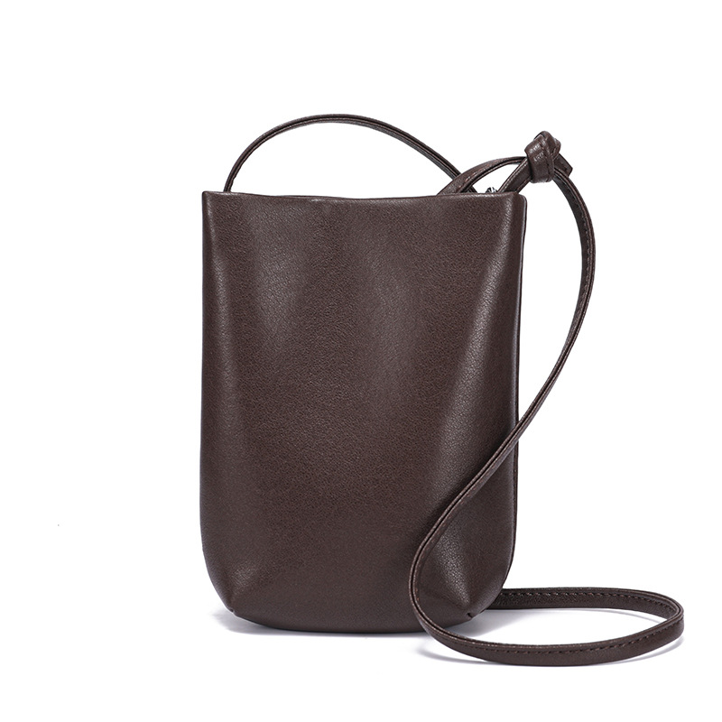 Genuine Leather Women's Phone Bag 2025 Summer New Retro Shoulder Crossbody Bag Luxury Bucket Bag Small Commuter Bag - Thumbnail 5