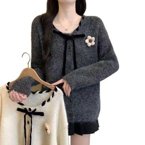 Cozy Knit Cardigan with Round Neck and Tie Belt - Fall/Winter New Women's Top
