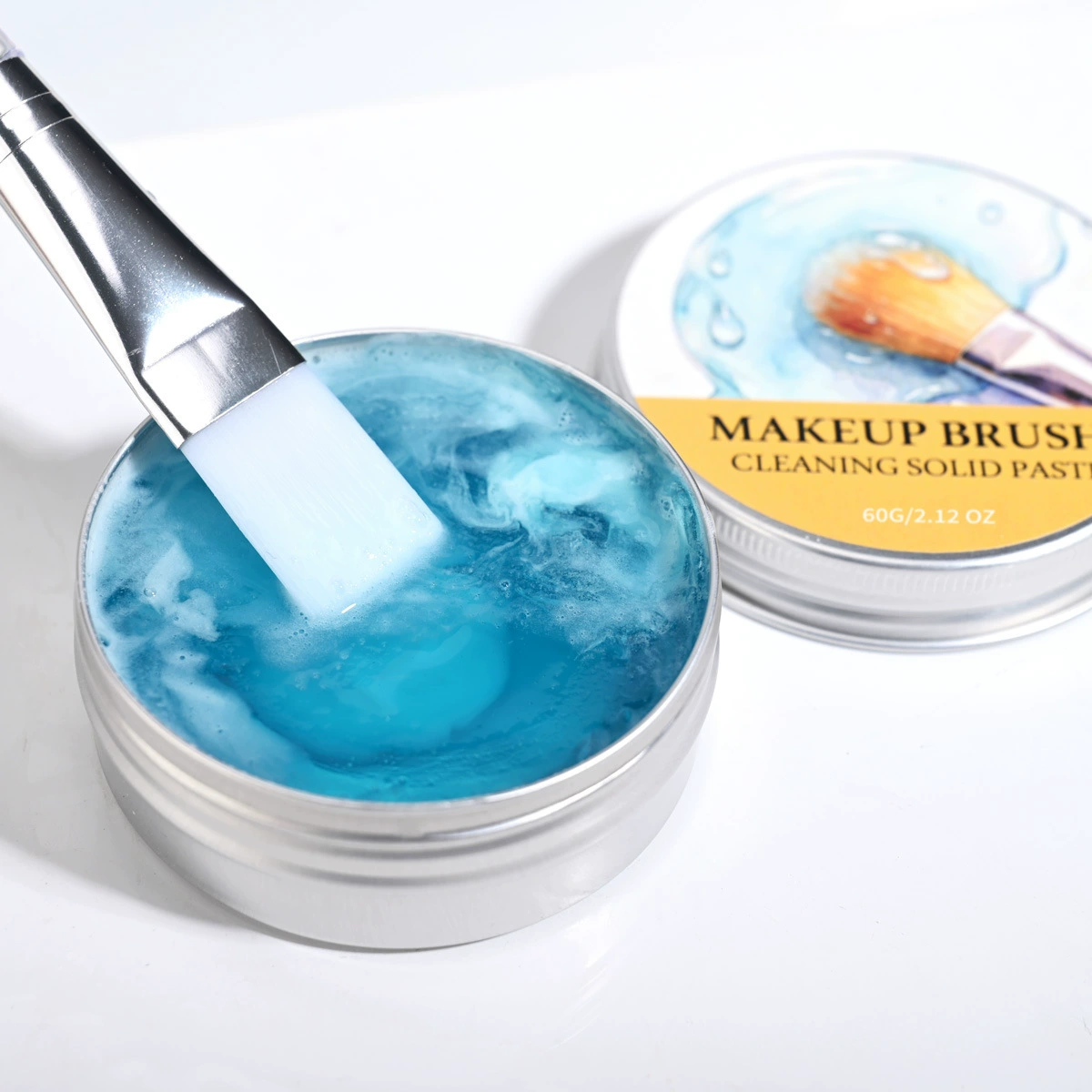 Brush Cleaning Solid Soap, 60 g compact tin — with sponge, cherry/ocean lemon/aloe variants