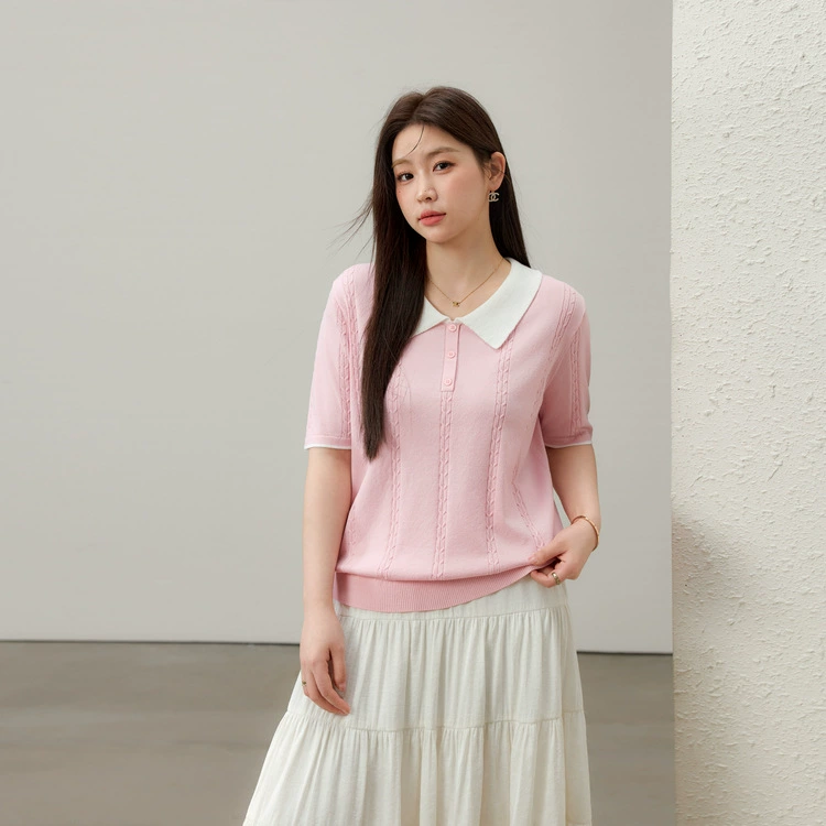 [Корейский стиль, нежный стиль, универсальный трикотаж с лацканами] Xianlixiu, женская одежда больших размеров, толстая мм, лето 2025, новый стиль