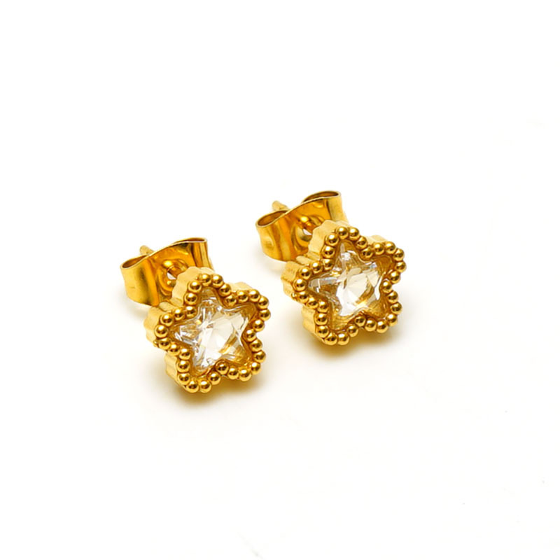 1 Pair Simple Style Flower Inlay Stainless Steel Zircon 18K Gold Plated Ear Studs display picture 6