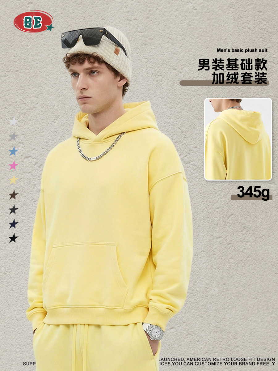 Be Hombres| Otoño y invierno estilo americano marca de moda básica suelta sombrero y camiseta casual de lana recta pantalones cortos set hombre