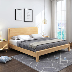 Full Nordic Solid Wood Bed, Modern Minimalist 1.8M 1.5*1.9 Natural Wood Master Bedroom Double Bed, Small House Factory Direct Sale