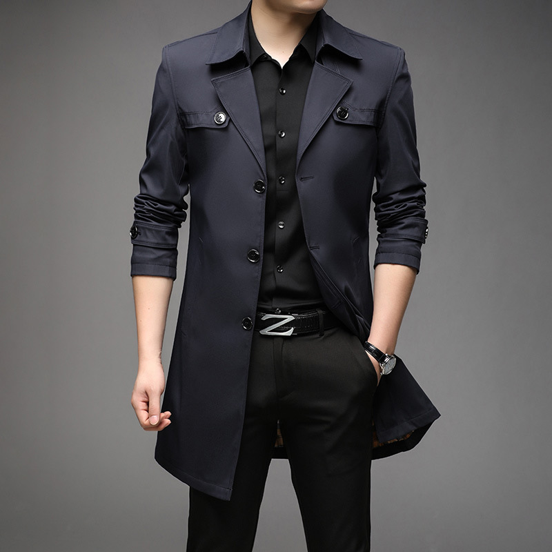 2024 New Spring and Autumn Windbreaker Men's Youth Mid Length Coat 8907 Large Men's Wear_voghion.com