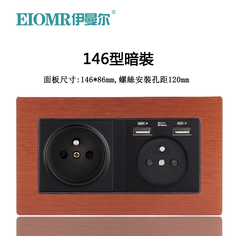 Dual European socket panel 16A, dual USB charging, multiple finishes (German/French, glass/metal)