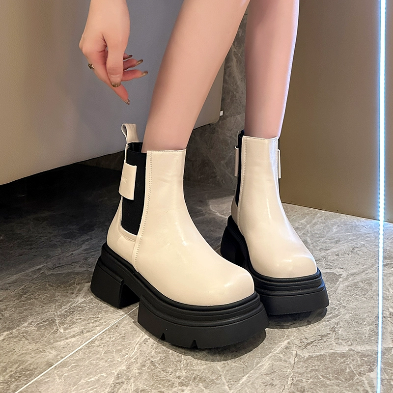 Ботинки женские в британском стиле, новинка 2024, осенние дымоходные сапоги в стиле ретро, короткие ботинки «Челси» на толстой подошве, тонкие одинарные сапоги
