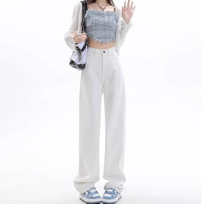 2025 Summer Trendy Light-Colored Straight-Leg Jeans for Women, Loose and Drapey, Tall, Extended Wide-Leg Floor-Length Pants