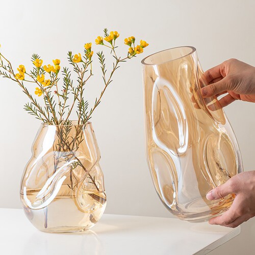 Internet celebrity irregular shaped colored glass vase Nordic ins style flower arrangement vase model room home decoration