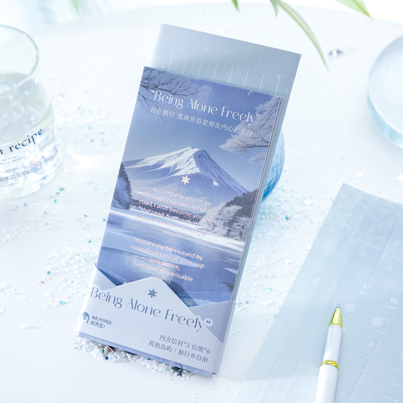 Carta de papel de primera vida juego de sobres de papel Lonely Island Series Ilustración de tema de paisaje Mensaje de estudiante sobre de papel de carta