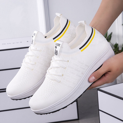 外貿女鞋2021秋季新款透氣飛織鞋潮流時尚女鞋戶外休閑運動鞋女