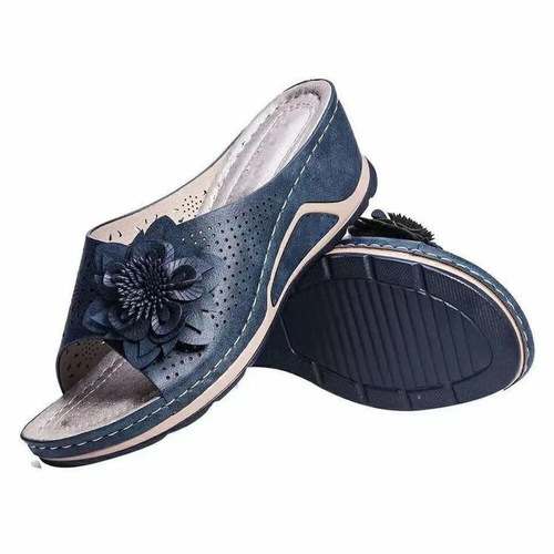 Summer Wish Women's Shoes Large Size Open-Toe Sandals Women's Woven Flower Block Heel Slippers