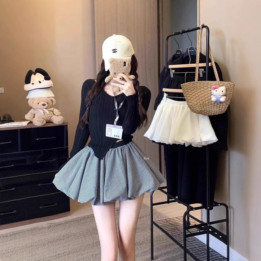 Fashion Small Brand New Simple Trendy Ins Harajuku Color-Block Plaid Bud Skirt Short Skirt Women's Summer