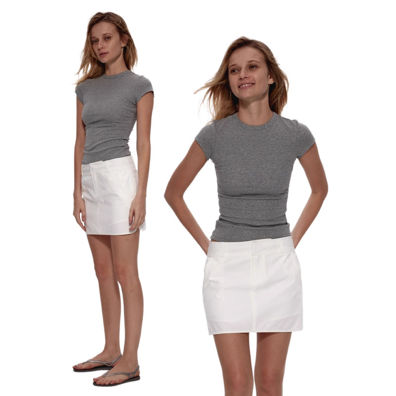 Women's Short-Sleeve Slim-Fit Clothing, Slimming Regular-Shoulder T-Shirt, Casual Top, Base Layer, Pure Cotton, Spicy Girl Style Women's Wear