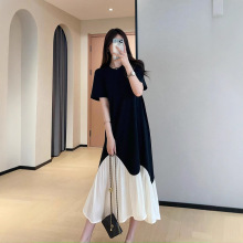 P6 休闲T恤裙中长款不规则拼接鱼尾连衣裙女2025夏