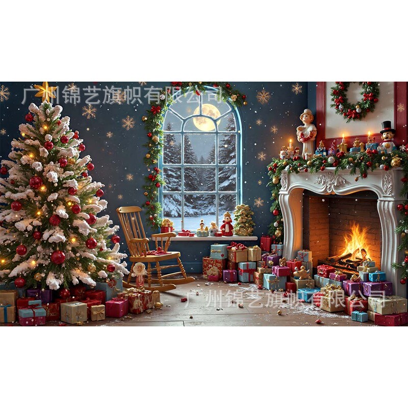 2025 新しいクリスマス背景布サンタクロース雪だるま油絵スタイルバナーホリデーパーティー装飾雰囲気|undefined