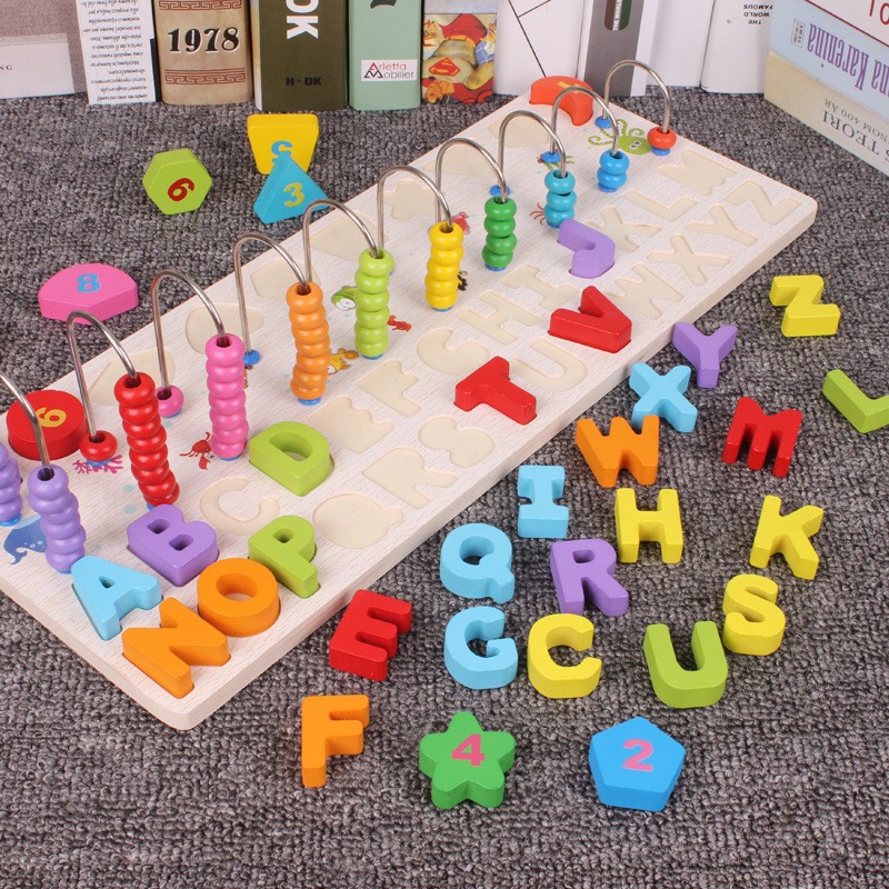 Montserrat para niños pequeños, juguetes de puzzle de educación temprana, 1 - 2 años, 3 números mayúsculas, rack de cálculo cognitivo