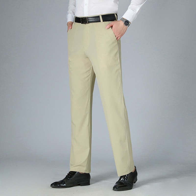 Genuino de una pieza, pantalones casuales de seda de hielo finos para hombres de verano, pantalones rectos de color sólido de gran tamaño, negocios de mediana edad y ancianos image 4