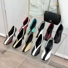 2026 New Arrival Square-Toe Leather Vintage Color-Block Slip-On High Heel Shoes for Women - Low-Cut Versatile Pump