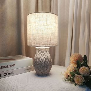 Retro Splash-Ink High-End Ceramic Table Lamp Inkjet Dot Imitation Sand Glaze Concave and Convex Texture Night Light Scandinavian Style Bedside Lamp