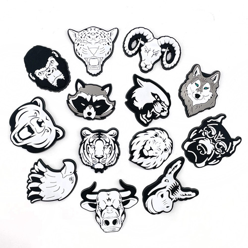 Sketch Black and White Animal Head Series Hole Shoes Flower Shoe Clips PVC Thermoformed Flower Garden Shoes Decorative Accessories