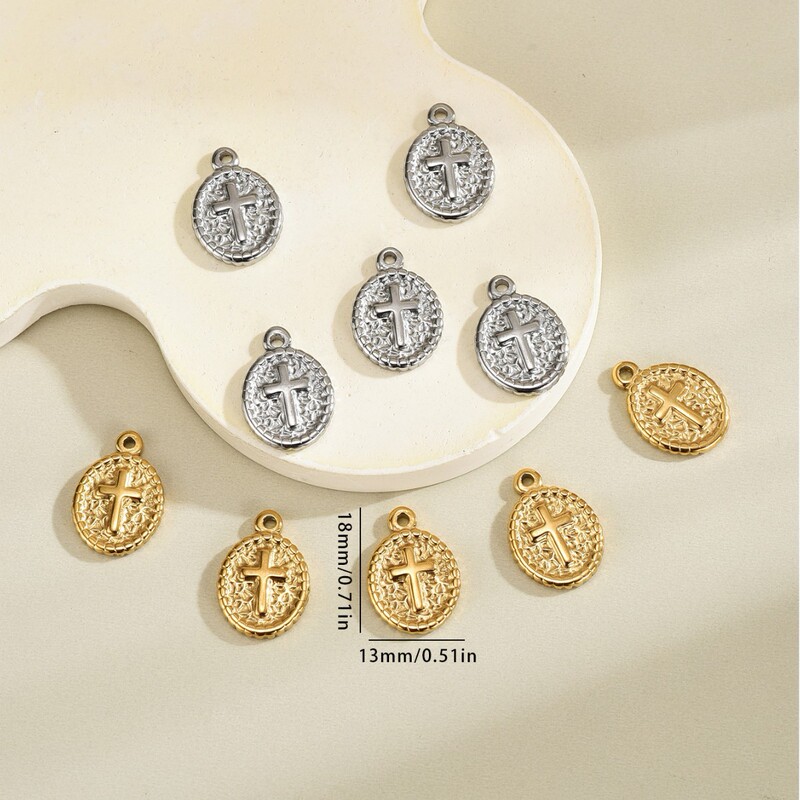 Stainless Steel Oval Cross Pendant Retro Hammered Religious Charm DIY Jewelry Accessories Wholesale Stainless Steel Oval Cross Pendant Retro Hammered Religious Charm DIY Jewelry Accessories Wholesale