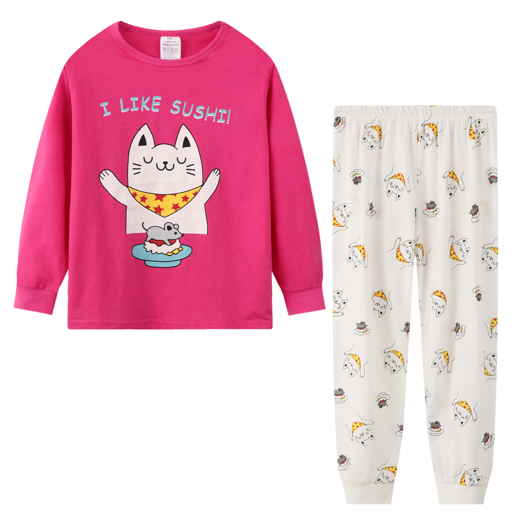 Pijamas para niños de dos piezas de estilo europeo y americano cuello redondo manga larga dibujos animados impreso ropa de aire acondicionado comercio exterior al por mayor ropa para niños grandes