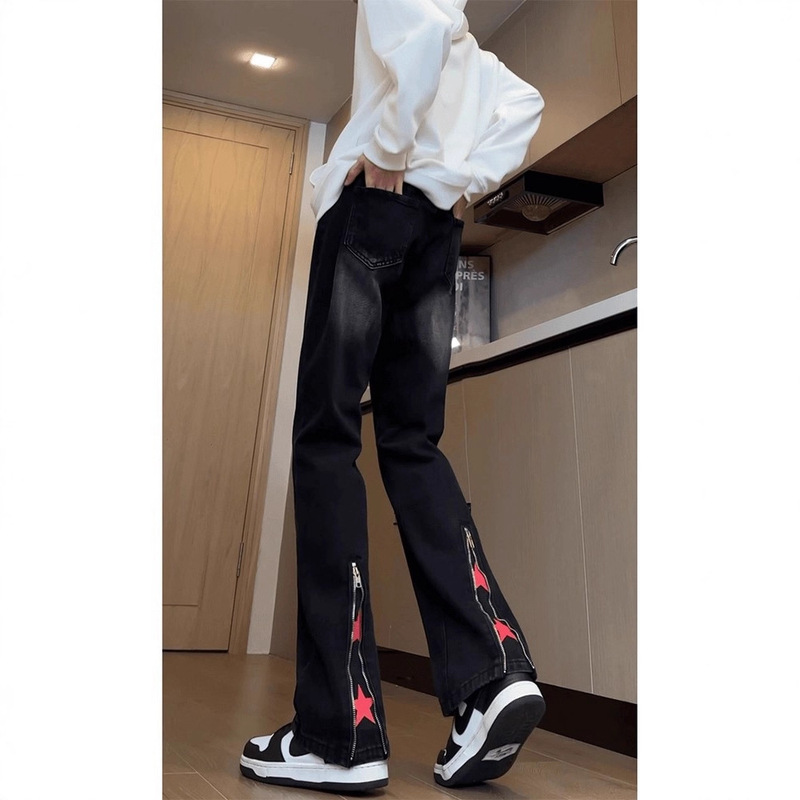 American High Street Retro Blue High-Waisted Jeans Men's Autum Vibe Pants Tall Slim Straight-Leg Pants American High Street Retro Blue High-Waisted Jeans Men's Autum Vibe Pants Tall Slim Straight-Leg Pants
