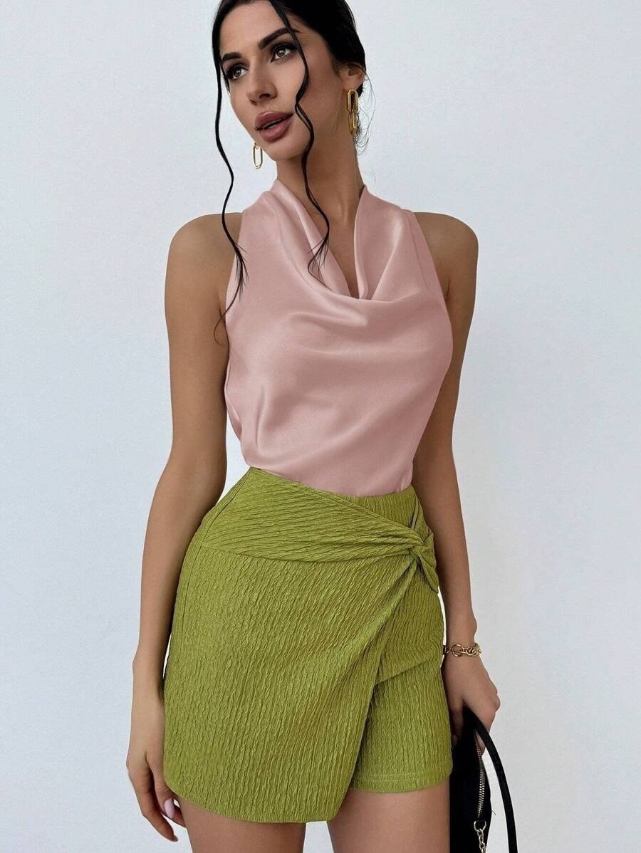 Ärmellose Damen Satinbluse Elegantes Business Oberteil Für Sommer_voghion.com
