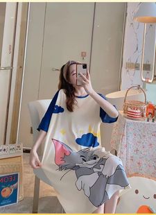 Foreign Trade Cross-border Internet Celebrity Live Nightgown Women's Summer Short-sleeved Cartoon Cute Loose Long Knee-length Pajamas Women's Home Clothes