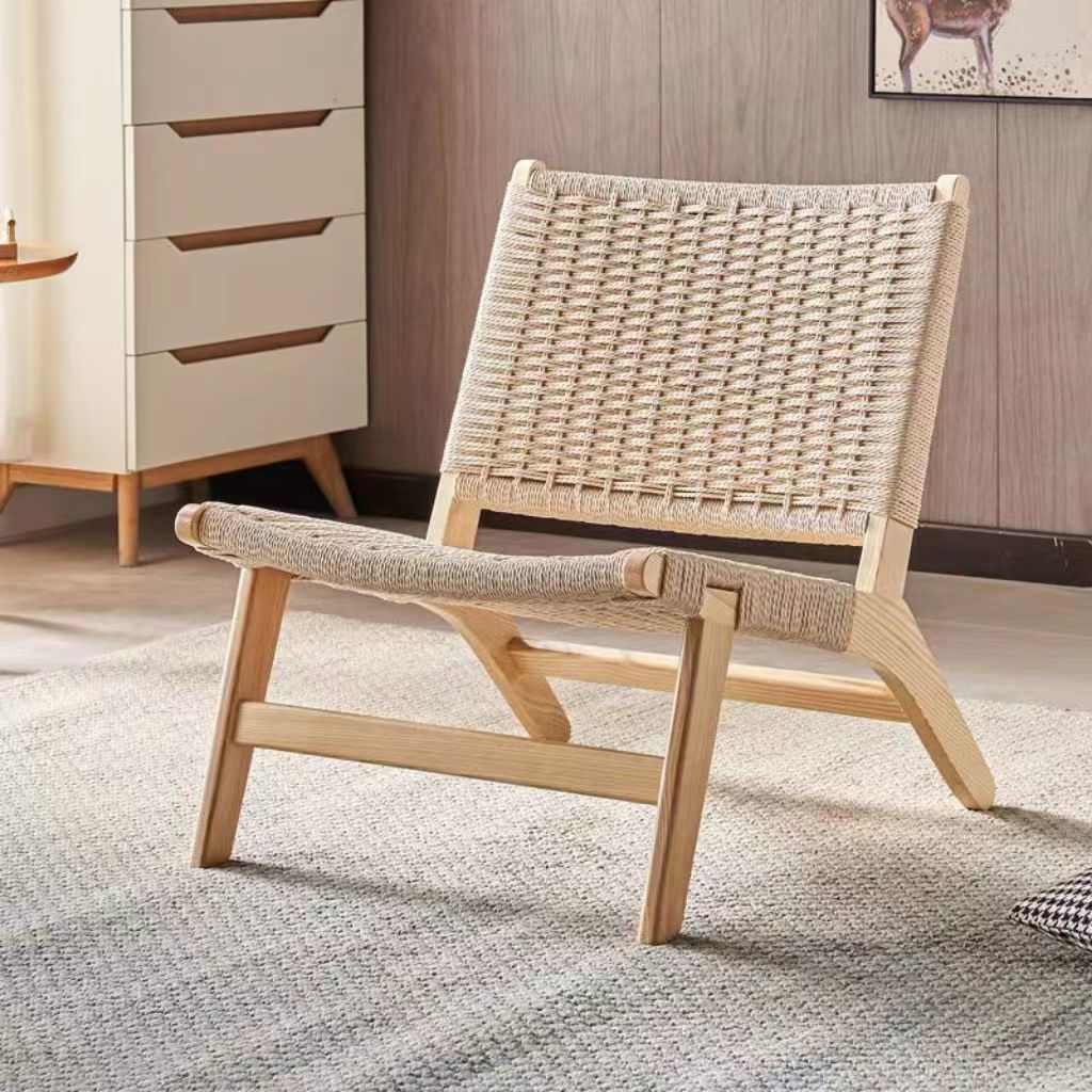Fabricante de cuerda de madera sólida sofá silla de balcón nórdica silla de ocio japonesa silla de viento silencioso pequeño tipo de casa respaldo perezoso