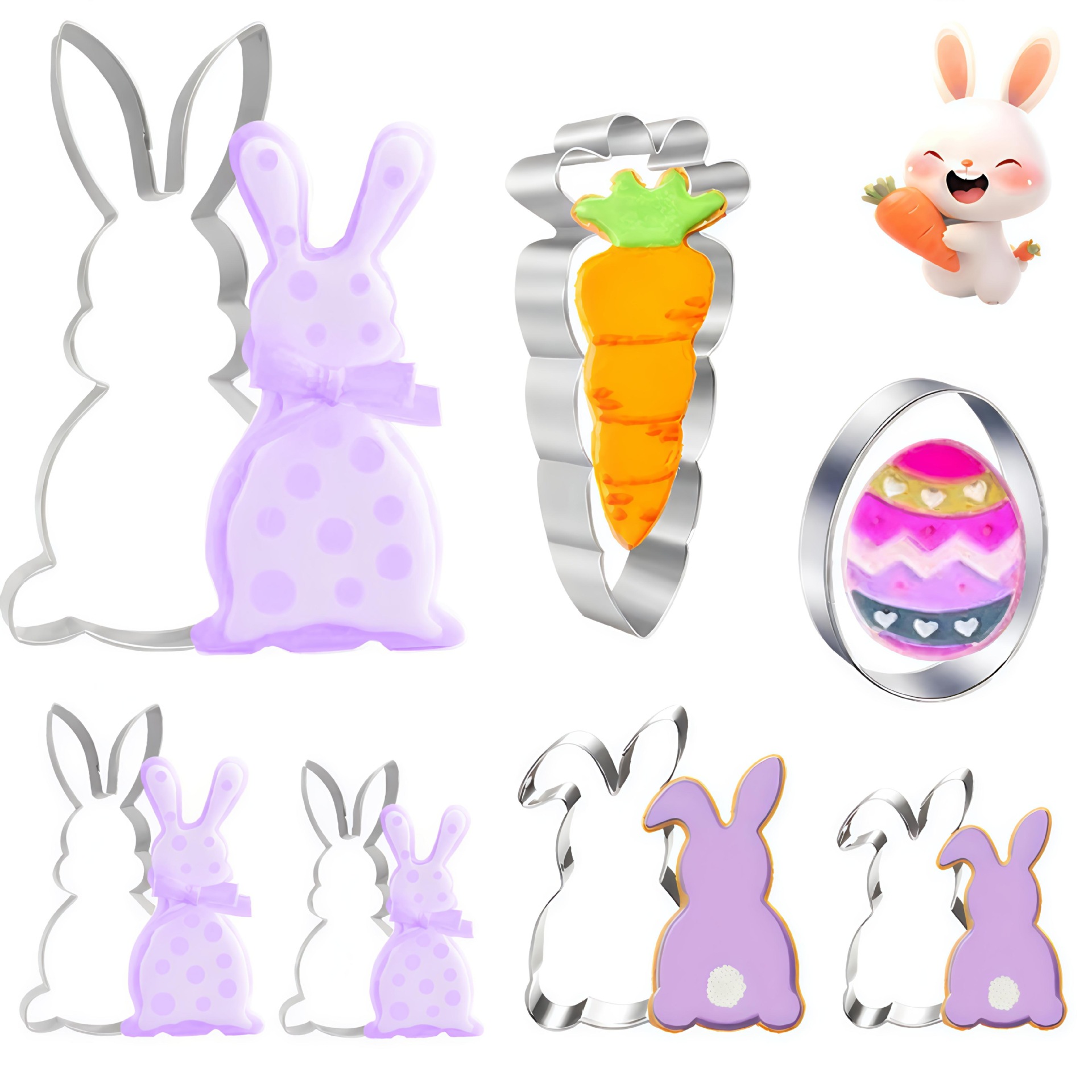 Molde para Galletas de Pascua con Forma de Conejo y Huevo, de Acero Inoxidable, Herramienta para Repostería, Fondant y Decoración de Pasteles