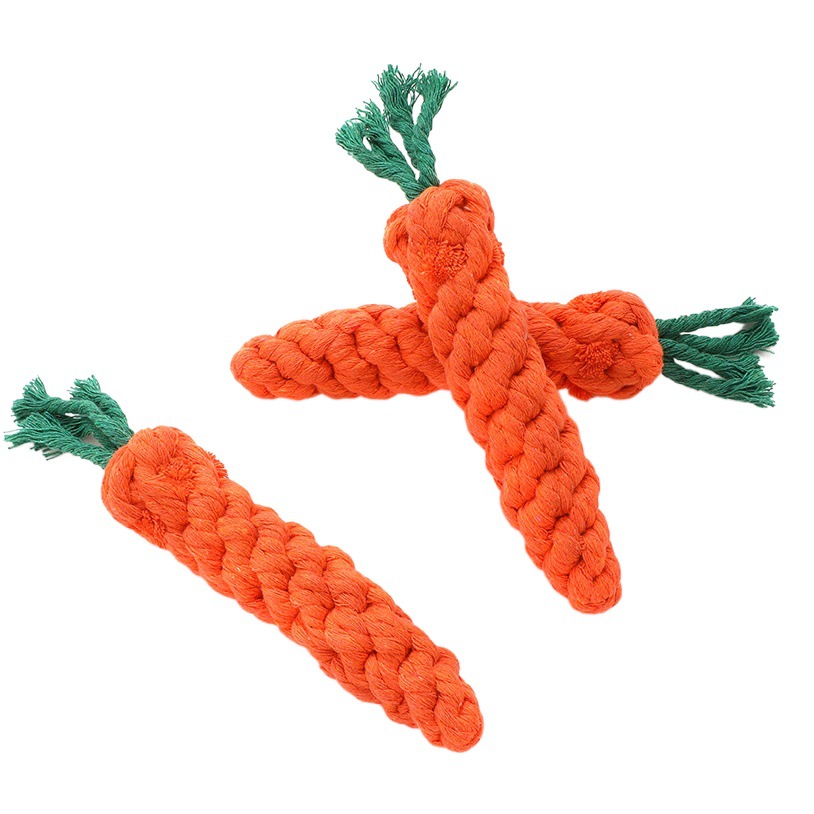 Fábrica al por mayor cuerda de algodón tejida a mano zanahoria Hawo perro mordedura cuerda suministros para mascotas nudo juguete