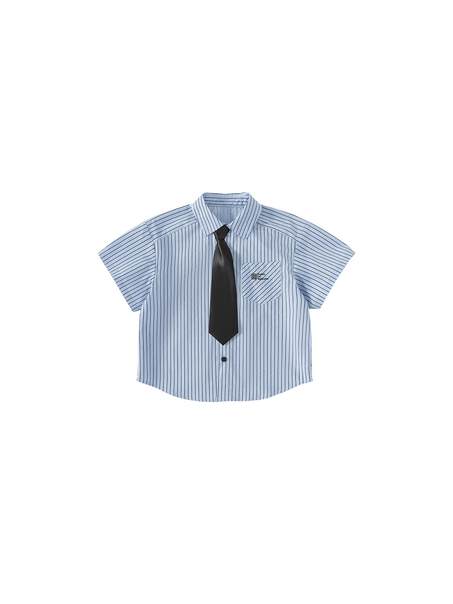Youbao ropa para niños camisa para niños verano nuevo estilo universitario niño grande simple casual rayas corbata niños manga corta