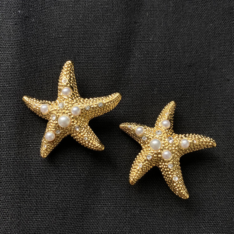 1 Pair Retro Star Inlay Brass Pearl Ear Studs display picture 4