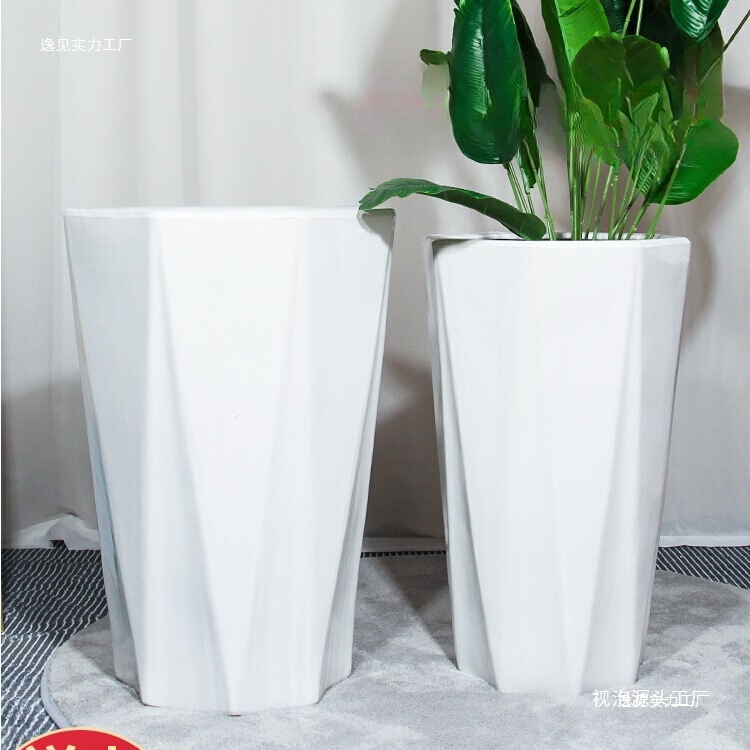 Ceramic Flower Pot with Large Diameter, Simple and Extra-Large Size, Suitable for Balcony Home Use, Floor-Standing for Green Plants, with a Light Luxury Feel