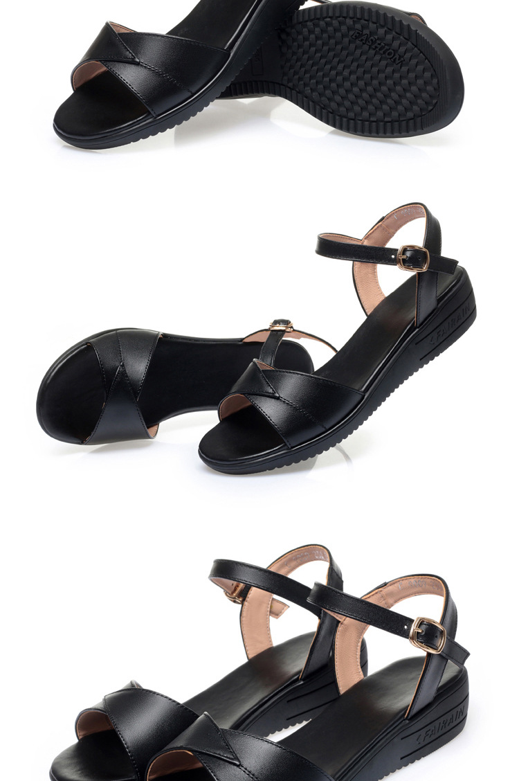 Sandal đế xuồng da thật mềm mại mùa hè cho nữ — Màu đen chi tiết 15