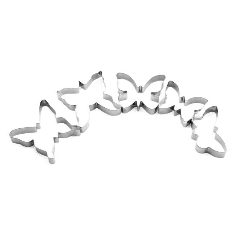 En stock al por mayor de acero inoxidable de Pascua mariposa Galleta de dibujos animados molde de galleta molde de 5 piezas conjunto molde de pastel de hornear