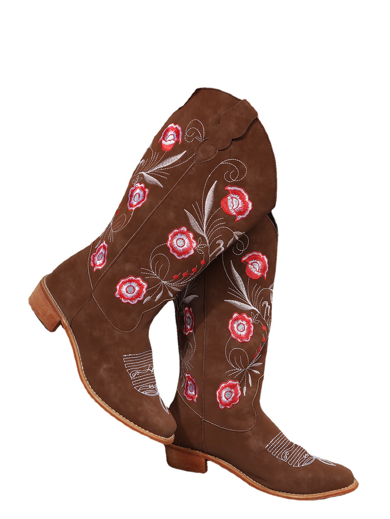 Plus-size mid-length Knight boots women's new fall low-heeled embroidered boots for women_voghion.com