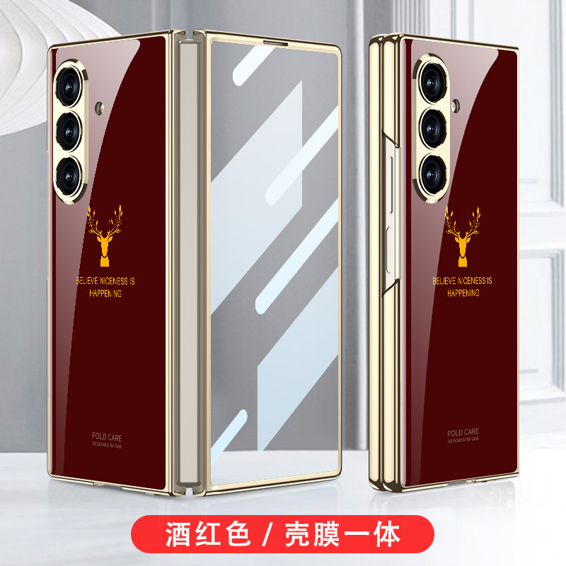 适用三星zfold7手机壳电镀玻璃彩绘壳膜一体折叠屏保护套防摔套|undefined