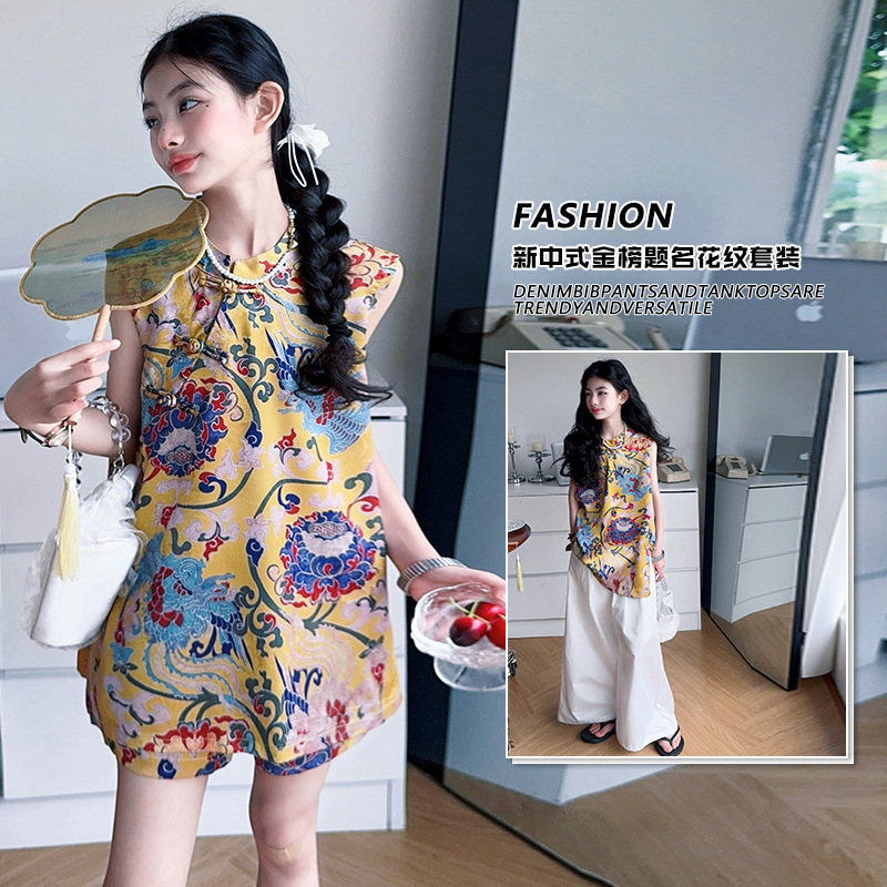 Girls' Chinese-Style Suit Summer 2025 New Children's Pants Summer Thin Hanfu for Older Girls with a High-End New Chinese Style