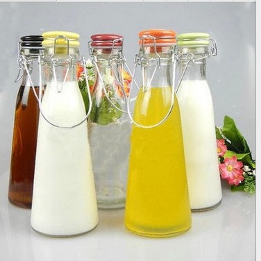 现货500ML 1000ML手提玻璃牛奶瓶 果汁瓶 酵素密封罐 酸奶瓶