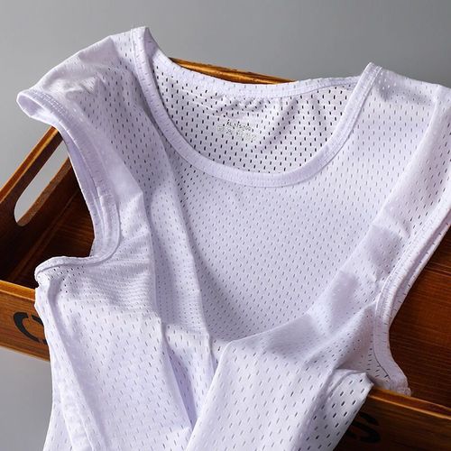 2025 Mesh Backless Top for Men, Sports Breathable, Hollow Ice Silk, Summer Sleeveless T-Shirt, Wide Shoulder, Thin Fit, Large Size Backless Top