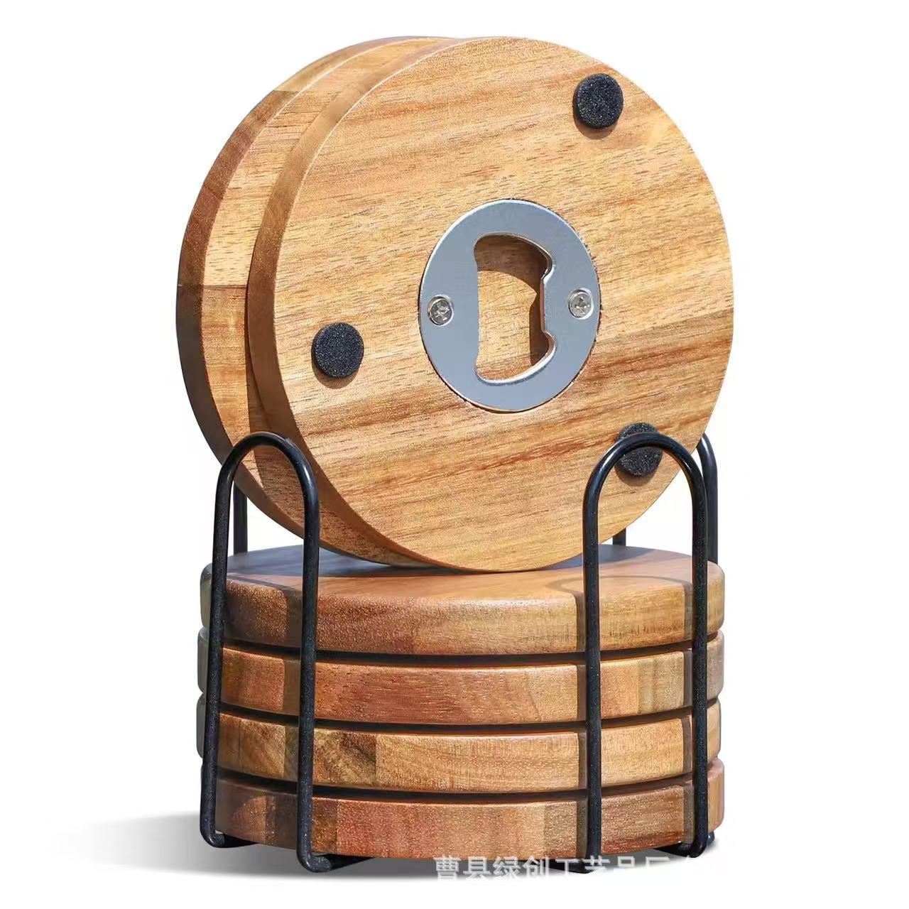 abertura de botellas de bebidas redondas de madera cerveza portátil destornillador taza de café de escritorio de madera sólida almohadilla de taza resistente a quemaduras